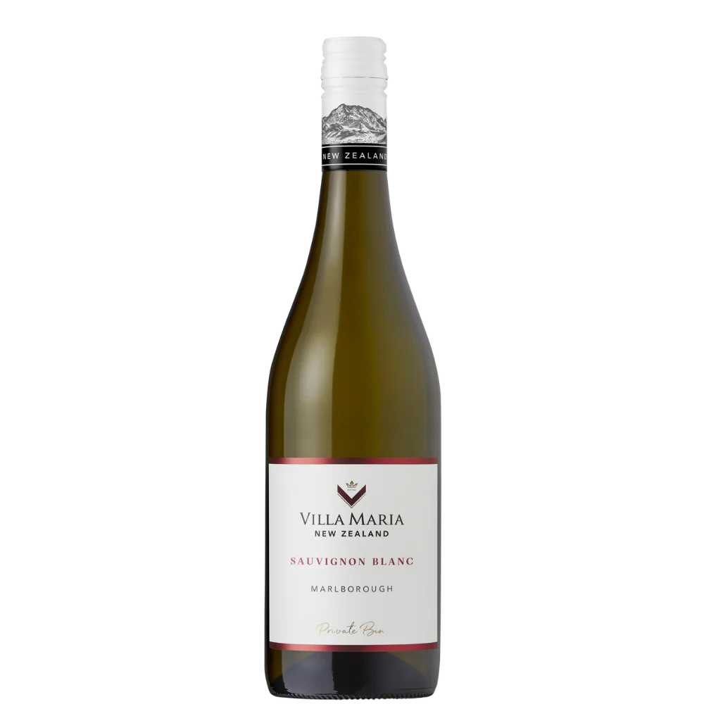 Villa Maria Sauvignon Blanc bottle showcasing vibrant flavors of passionfruit and fresh Kaffir lime from Marlborough, New Zealand. Available in-store at Bathirst Liquor Greystanes, Prospect & Pendle Hill, or shop online