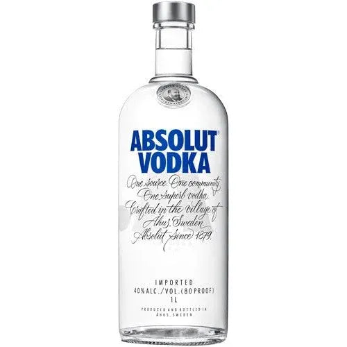 Absolut Vodka bottle with blue logo on a white background