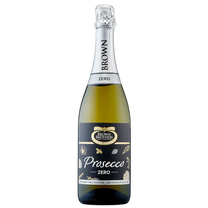 Bottle of Brown Brothers Prosecco Zero on a white background