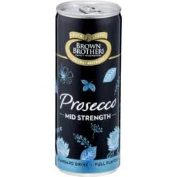 Can of Brown Brothers Prosecco Mid Strength on a white background