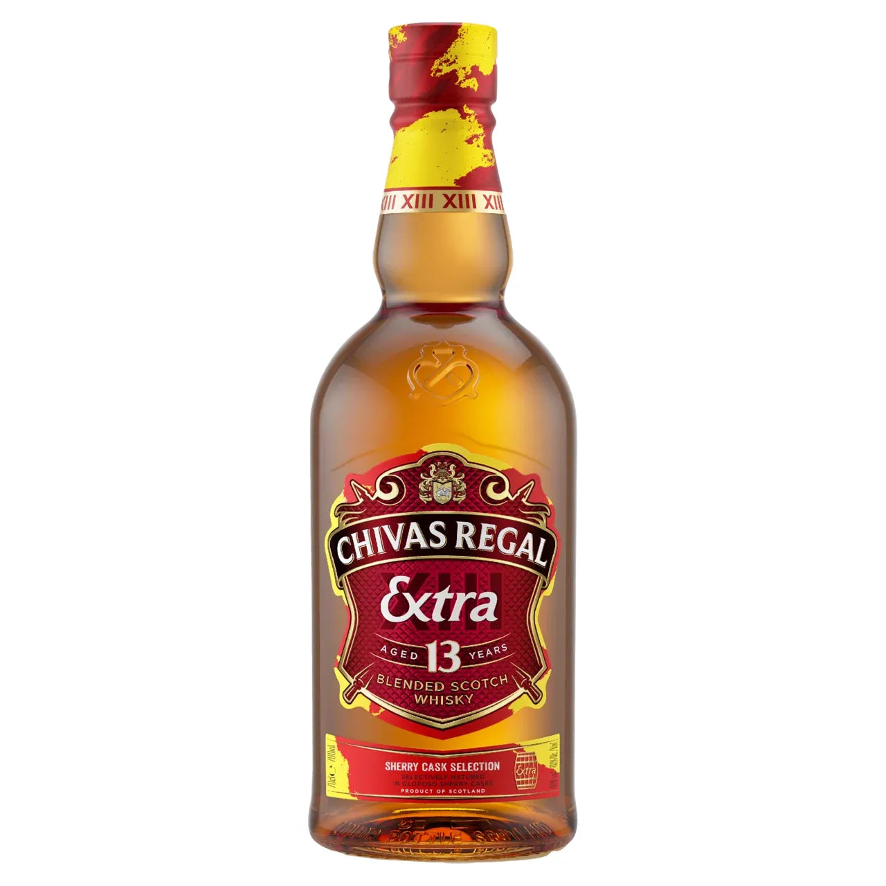 Chivas Regal Extra 13 years old whisky bottle on a white background