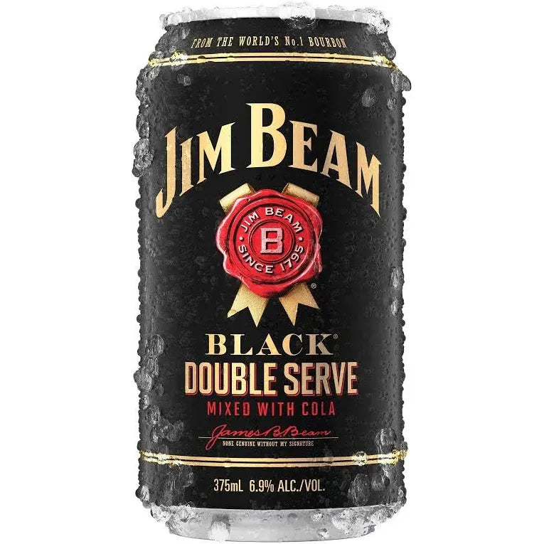 Jim Beam Black Double Serve mixed with cola can on ice