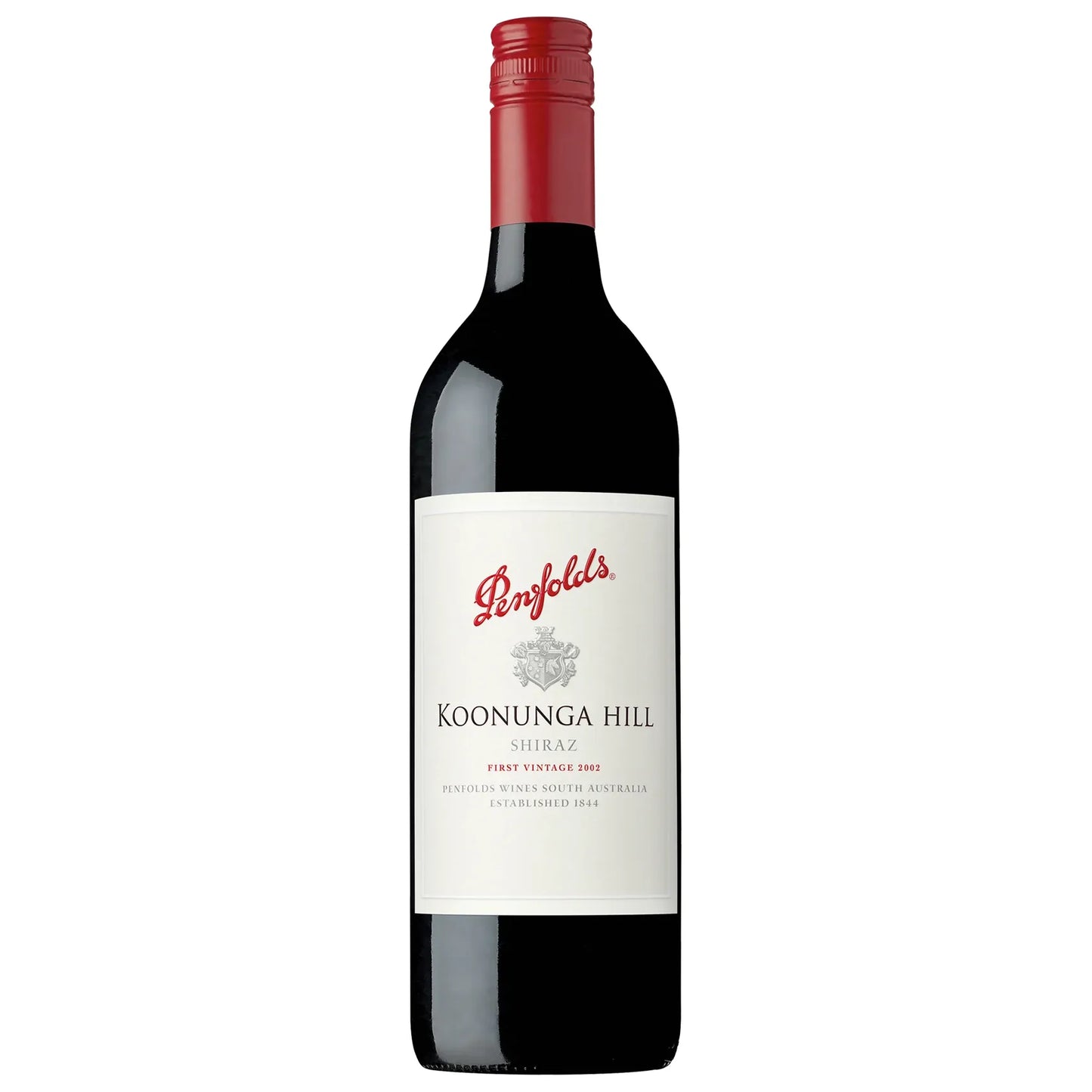 Penfolds Koonunga Hill Shiraz wine bottle on a white background