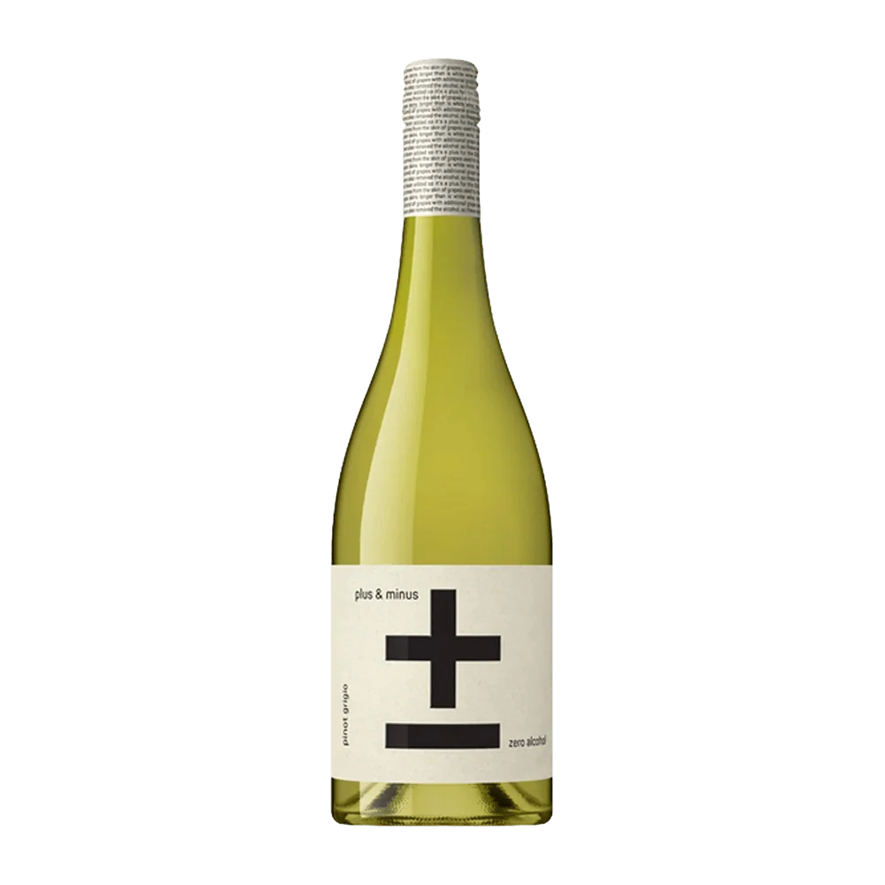 Wine bottle with a white label featuring a black symbol on a white background