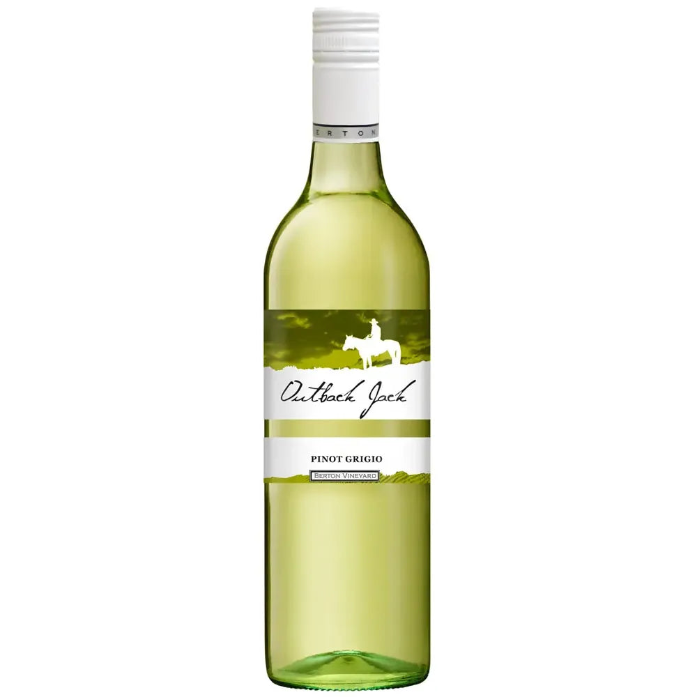 Bottle of Outback Jack Pinot Grigio wine on a white background