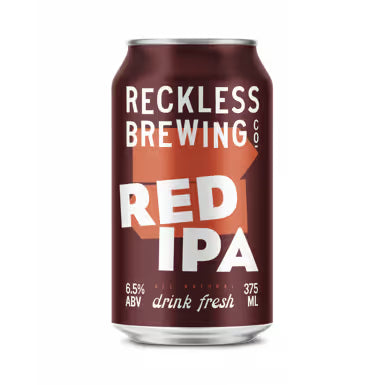 Reckless Brewing Co. Red IPA can on a gray background