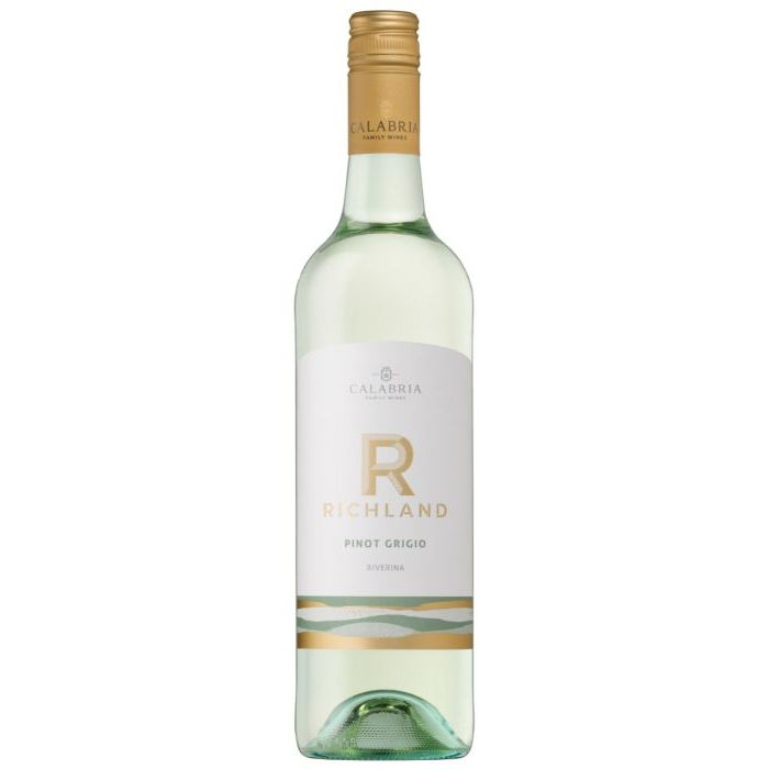 Richland Pinot Grigio wine bottle with gold foil cap on a white background