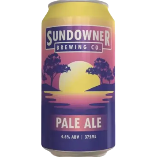 Sundowner Brewing Co. Pale Ale can with sunset design on a white background