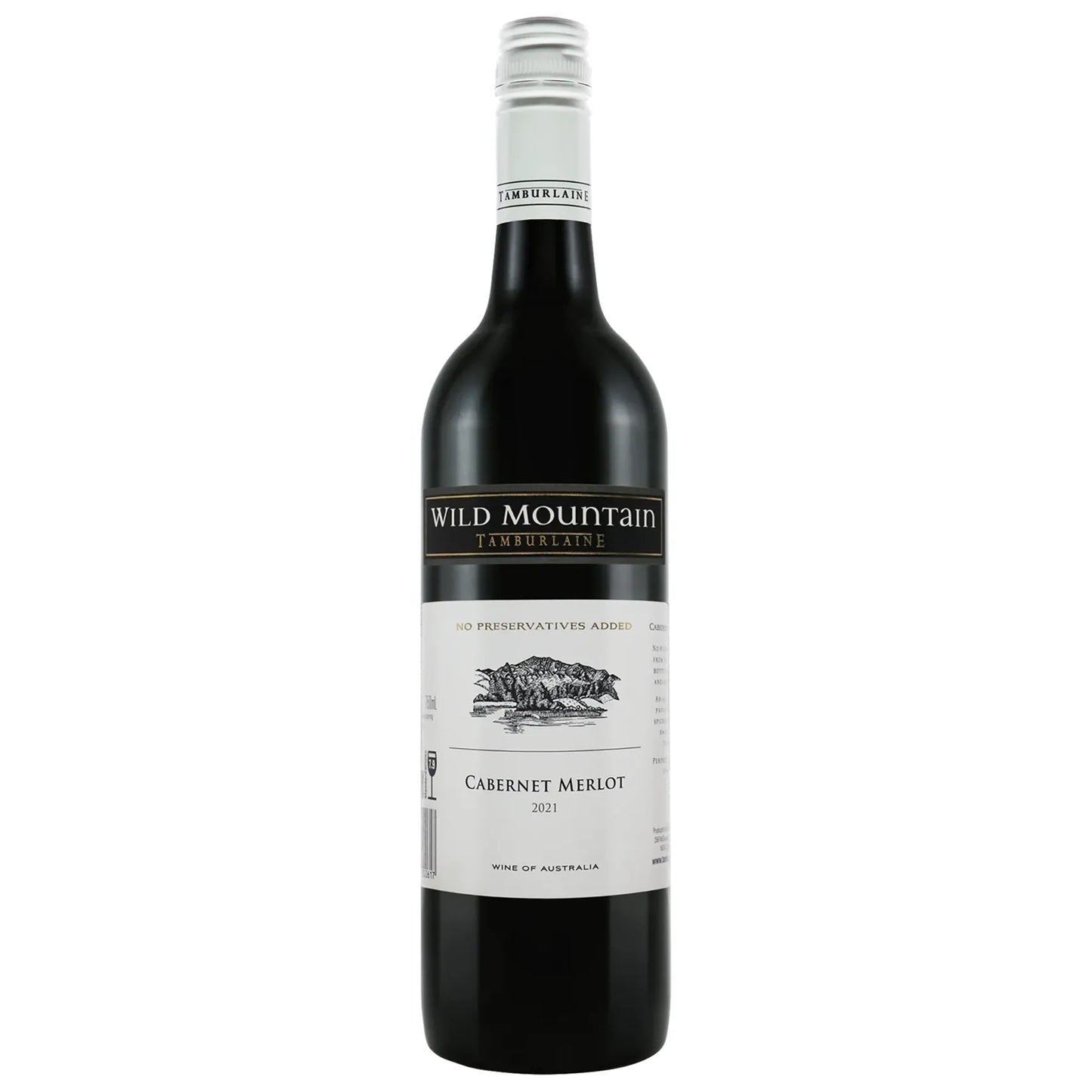 Wine bottle labeled 'Wild Mountain' on a white background