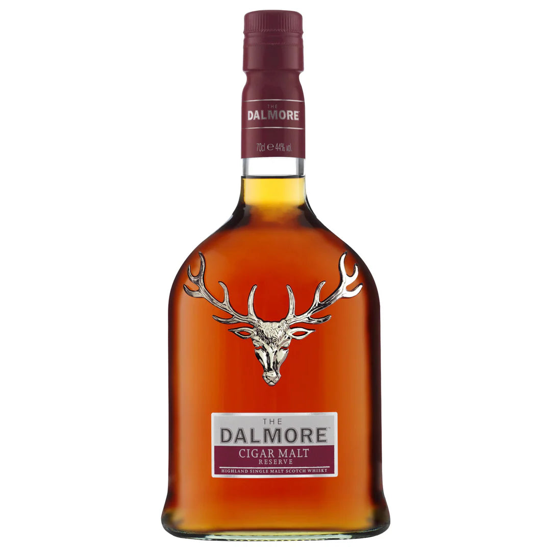 Bottle of Dalmore Cigar Malt Reserve whisky on a white background