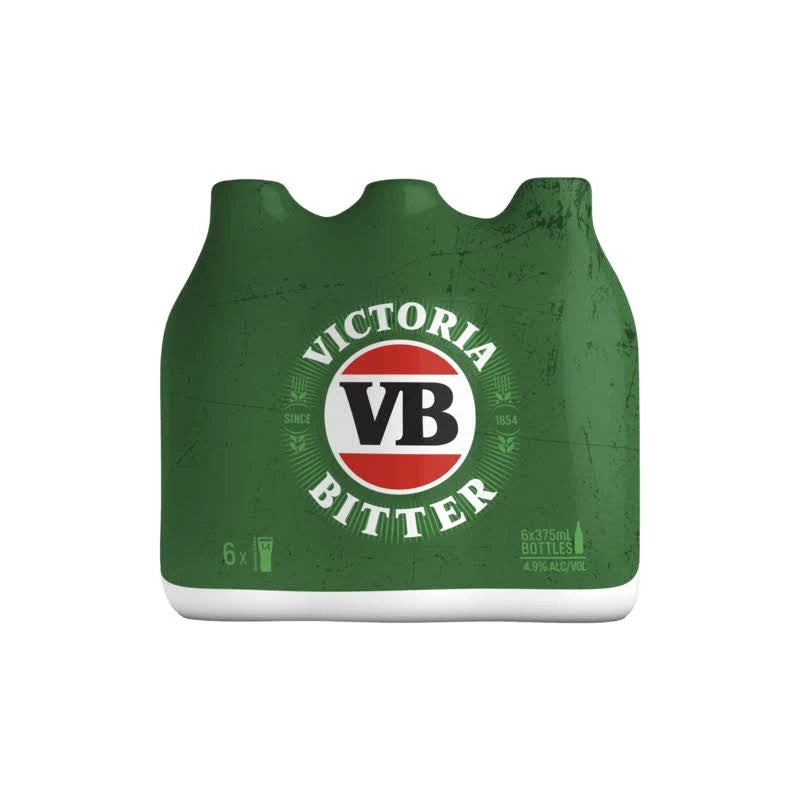 VB Victoria Bitter Beer Stubbies 375ml 6 Pack — Full Strength 4.9% Australian Lager