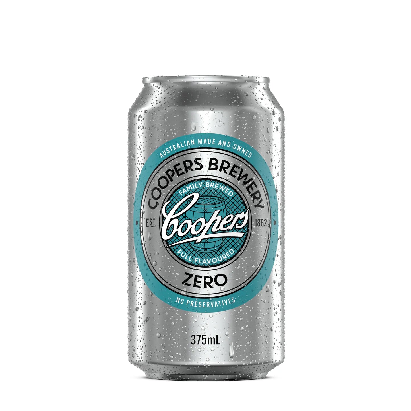 Silver can of Coopers Brewery Zero on a white background