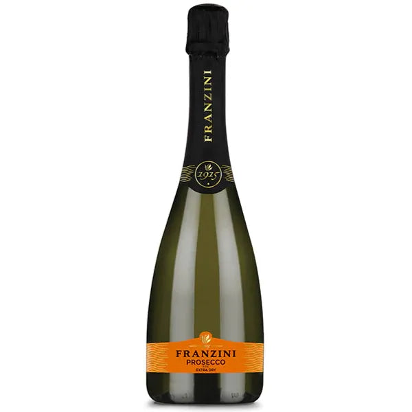 Bottle of Franzini Prosecco on a white background