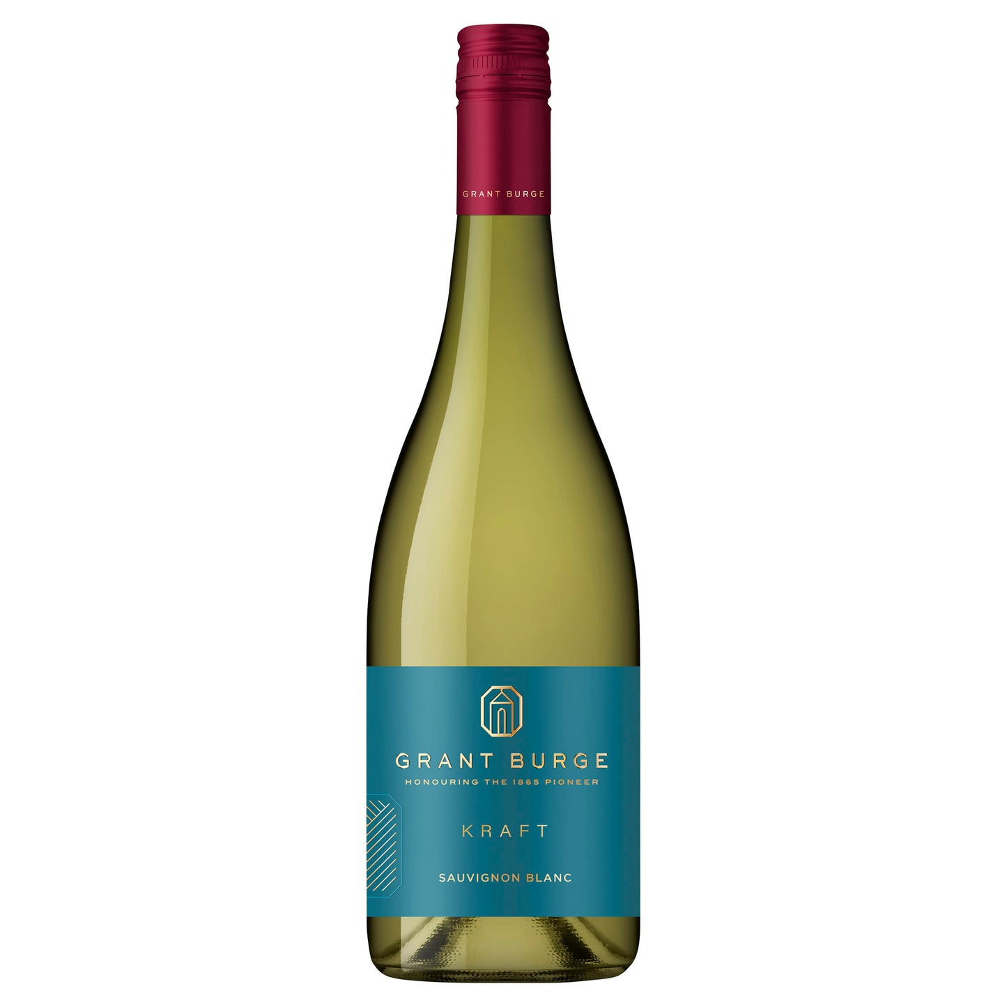 A bottle of Grant Burge Kraft Sauvignon Blanc wine with a label showing the brand and the variety.