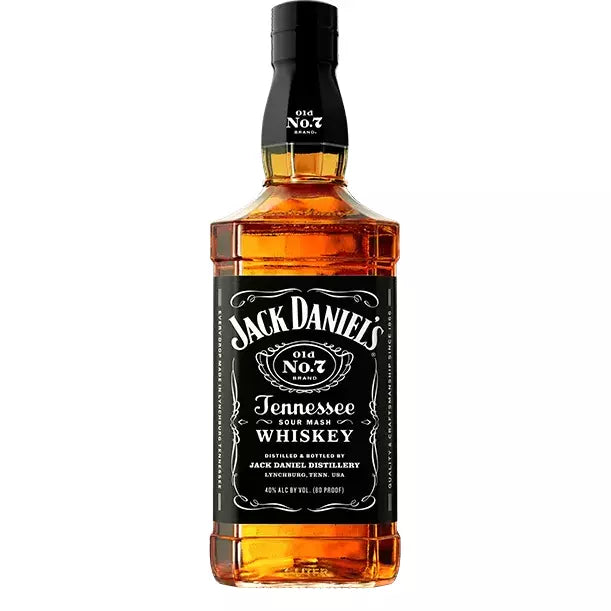 A bottle of Jack Daniels Old no.7 Tennessee Whiskey with a black label and white text.