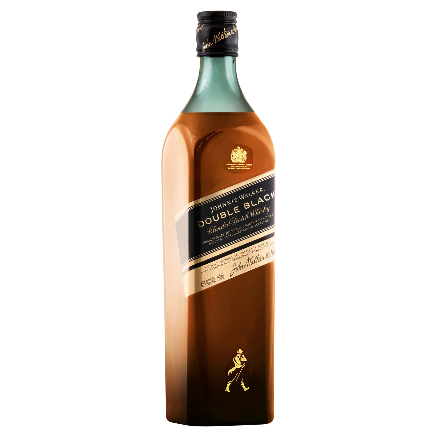 A bottle of Johnnie Walker Double Black whisky with a label in gold and black colors displaying the brand and product name.