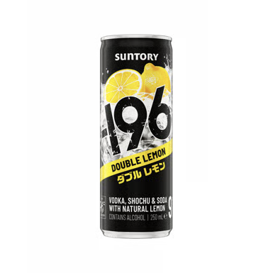 Suntory 196 Double Lemon can on a dark background