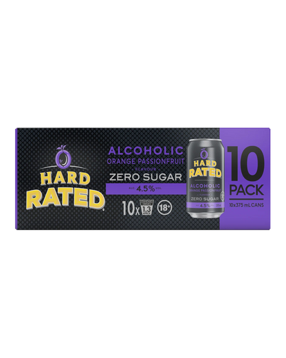 Hard Rated Orange Passionfruit Zero Sugar 4.5% 375mL Cans 10 Pack
