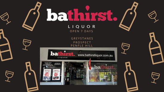 Bathirst Liquor Storefront with logo above. Showcasing  the three Bathirst Liquor store names .