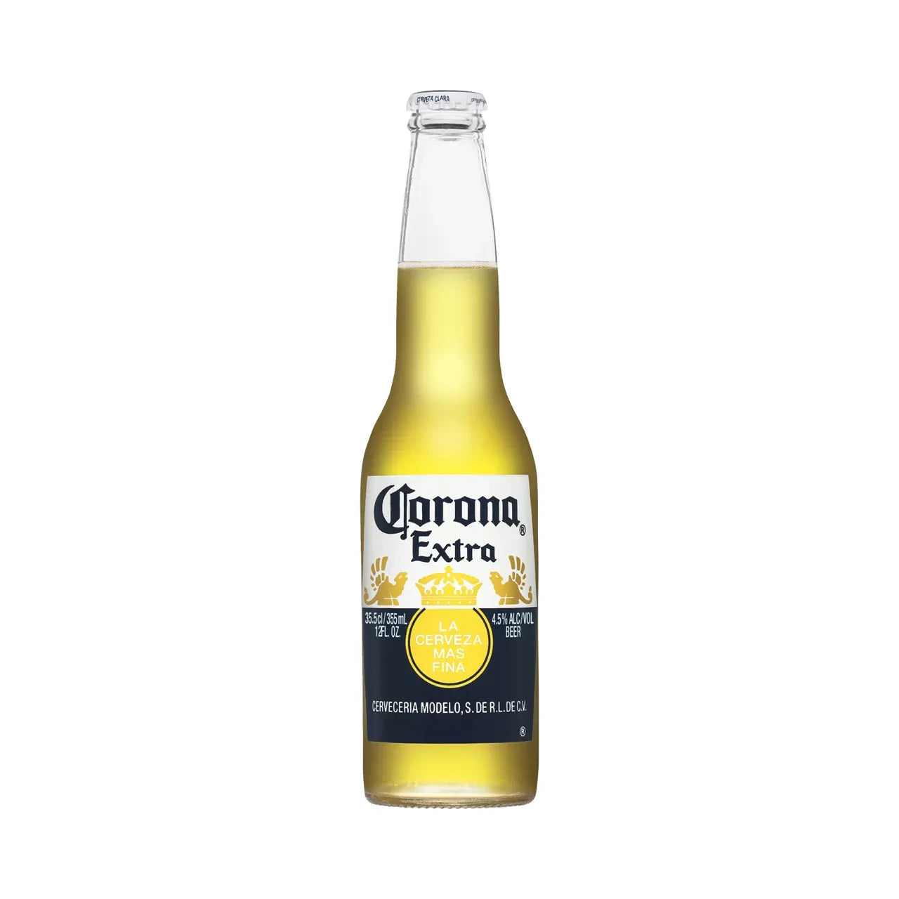 Corona Extra beer bottle on a white background