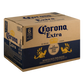 Brown Box of Imported Corona Extra beer with branding and product details.