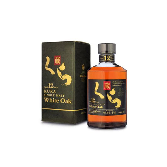 Kura Single Malt White Oak 12yo, a premium Okinawa single malt whiskey, crafted from the finest Indica and black Koji, aged in North American white oak casks  enthusiasts looking for a unique Japanese experience. Available at Bathirst Liquor