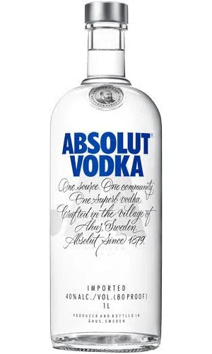 Absolut Vodka bottle with blue logo on a white background