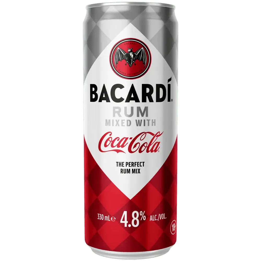 Bacardi Rum mixed with Coca-Cola can on a white background