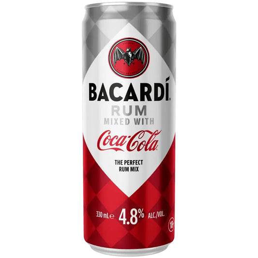 Bacardi Rum mixed with Coca-Cola can on a white background
