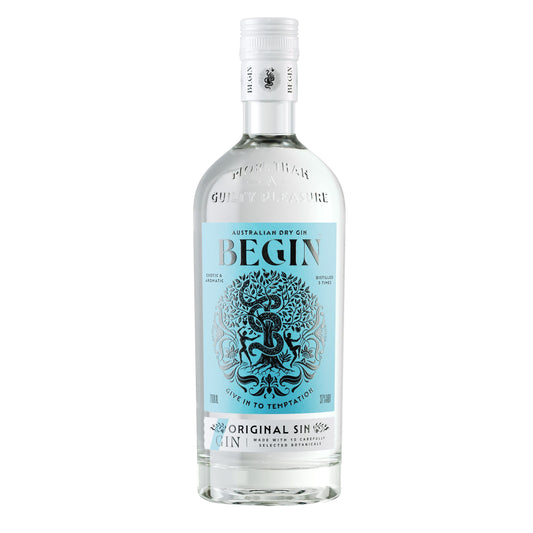 Bottle of Begin Australian Dry Gin on a white background