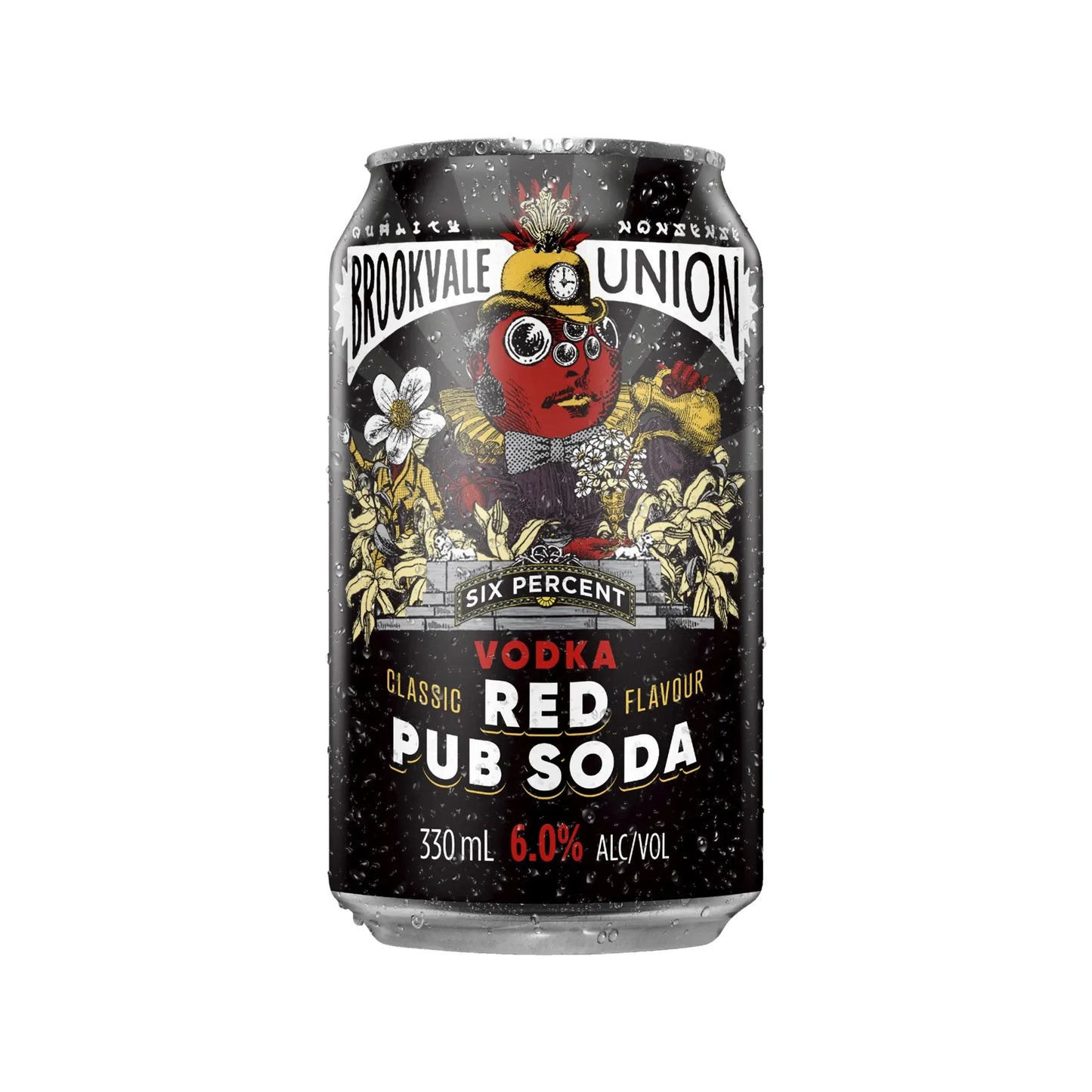 Brookvale Union vodka red pub soda can on a white background