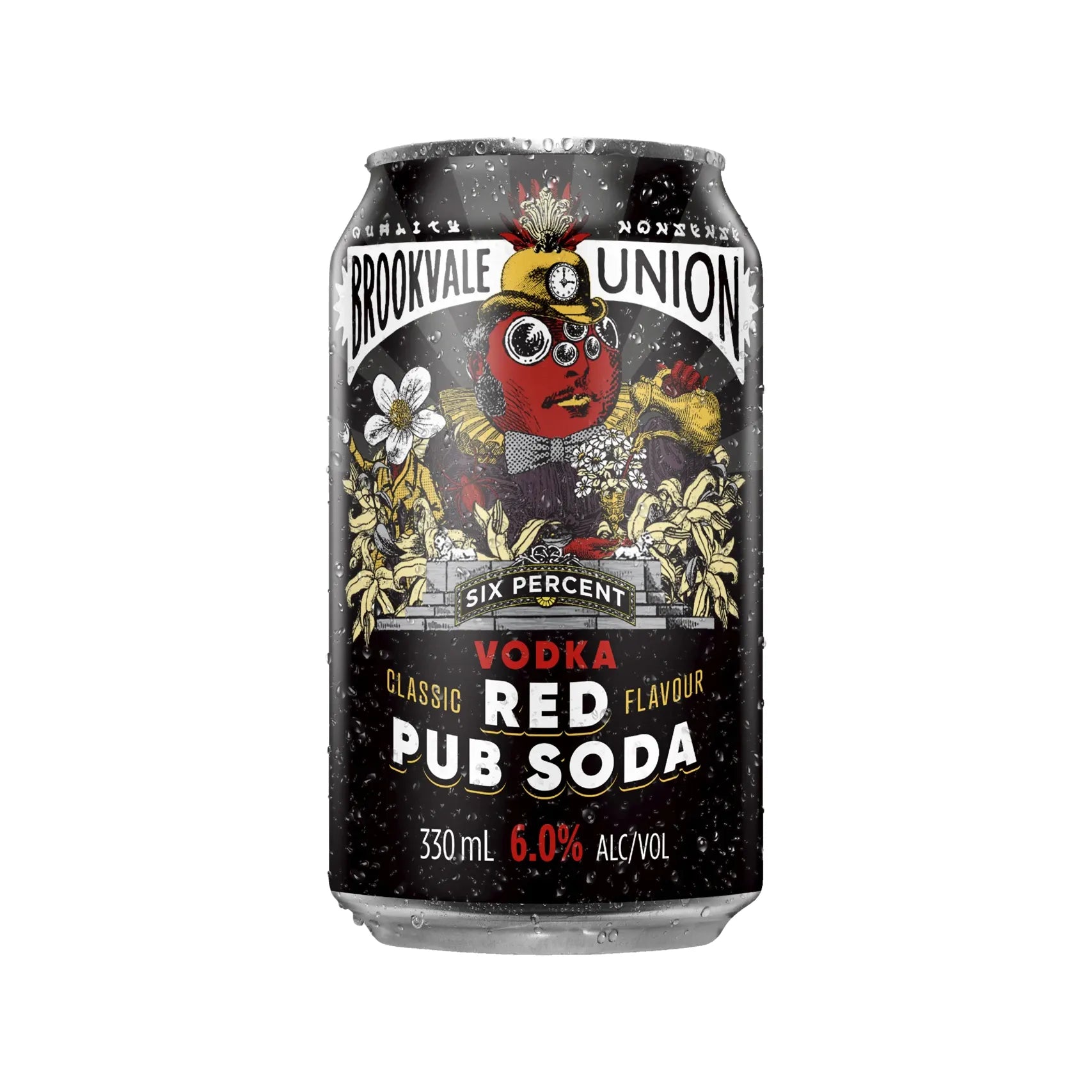Brookvale Union vodka red pub soda can on a white background