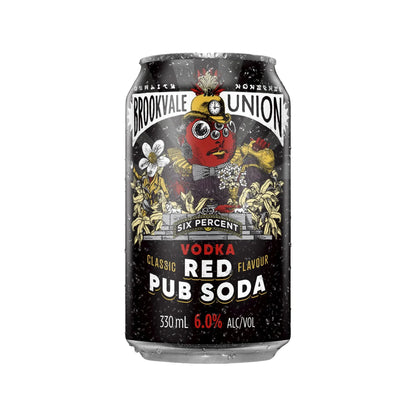 Brookvale Union vodka red pub soda can on a white background