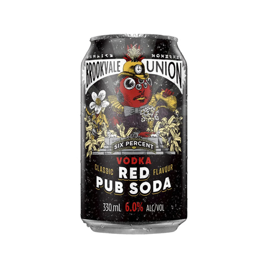 Brookvale Union vodka red pub soda can on a white background
