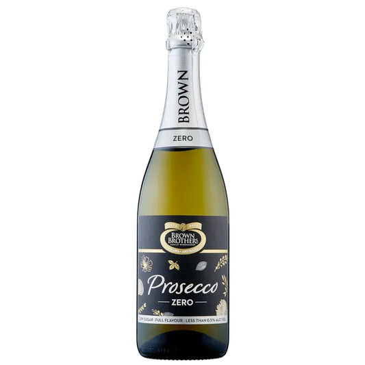 Bottle of Brown Brothers Prosecco Zero on a white background