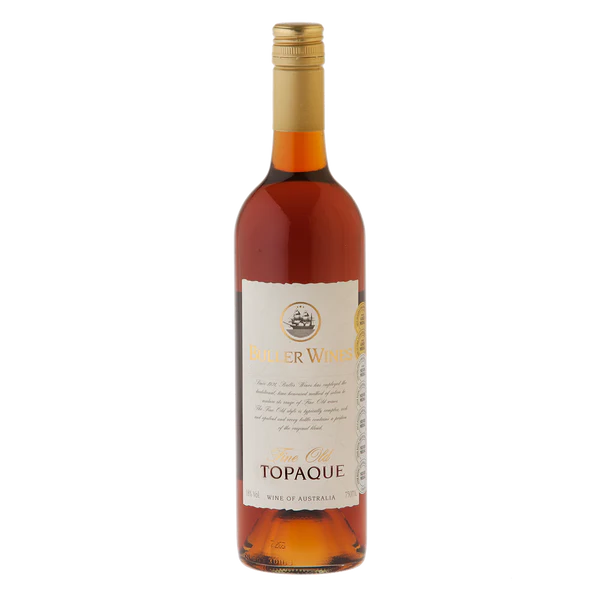 Bottle of Topaque wine on a white background