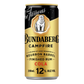 A 200mL aluminum can of Bundaberg Campfire Finished Rum Cola, featuring a black and gold label with a polar bear logo and red text.