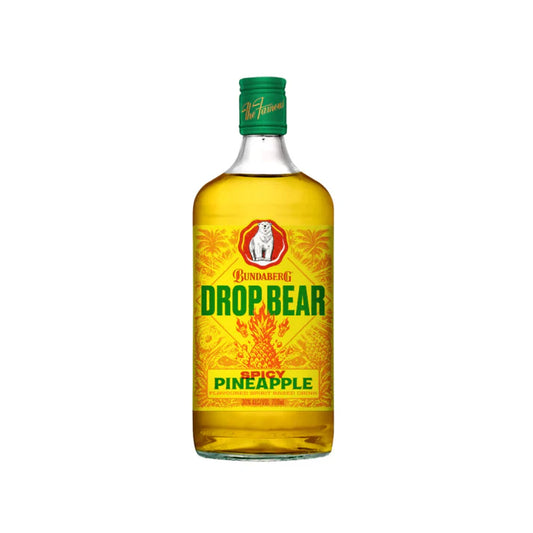 Bottle of Drop Bear Spiced Pineapple rum on a white background