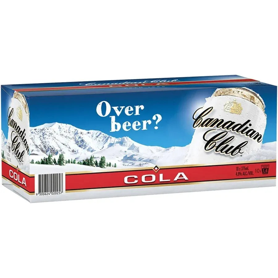 Canadian Club Cola packaging with mountain and snow landscape