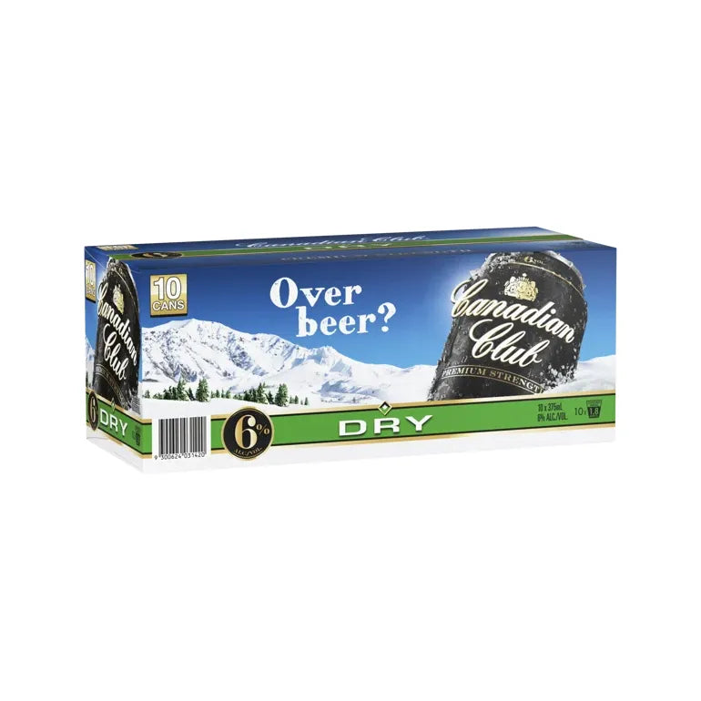 Canadian Club Dry beer box with mountain and snow landscape on a white background