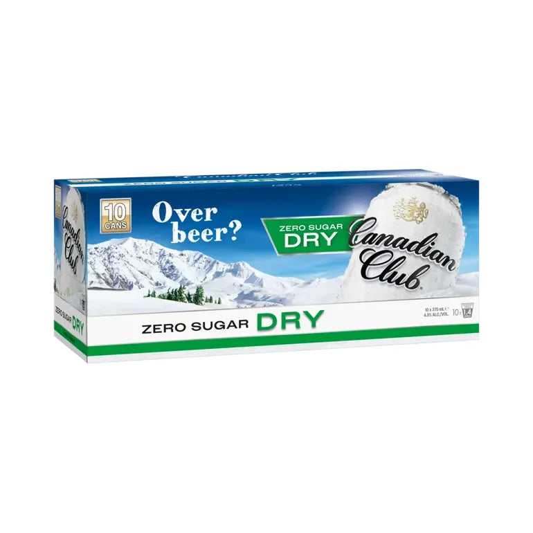 Box of Canadian Club Zero Sugar Dry with mountain and snow design