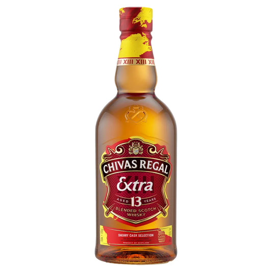 Chivas Regal Extra 13 years old whisky bottle on a white background