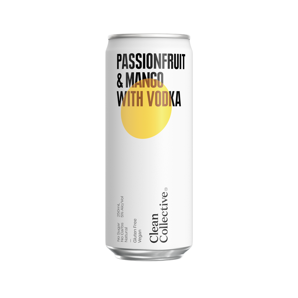 Can of 'Passionfruit & Mango with Vodka' by Clean Collective on a white background