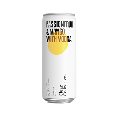 Can of 'Passionfruit & Mango with Vodka' by Clean Collective on a white background