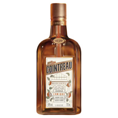 Bottle of Cointreau on a brown background