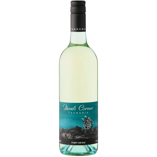 Wine bottle labeled 'Devil's Corner Tasmania' on a white background