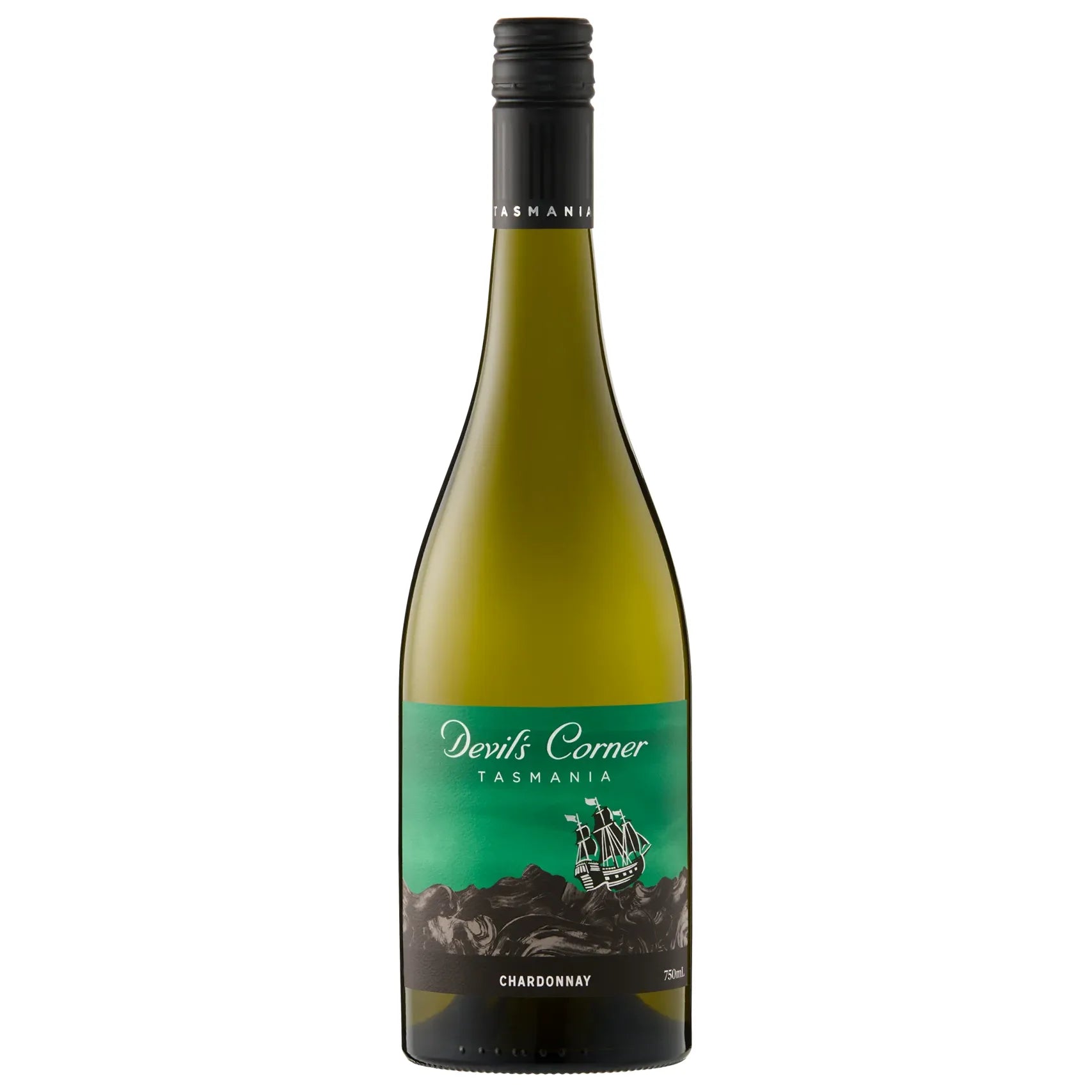 Wine bottle labeled 'Devil's Corner Tasmania' on a white background