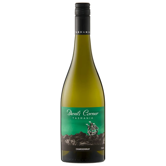 Wine bottle labeled 'Devil's Corner Tasmania' on a white background