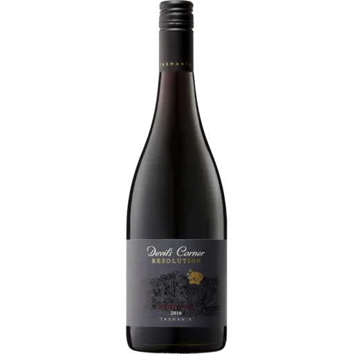 Wine bottle labeled 'Devil's Corner Resolution' on a white background