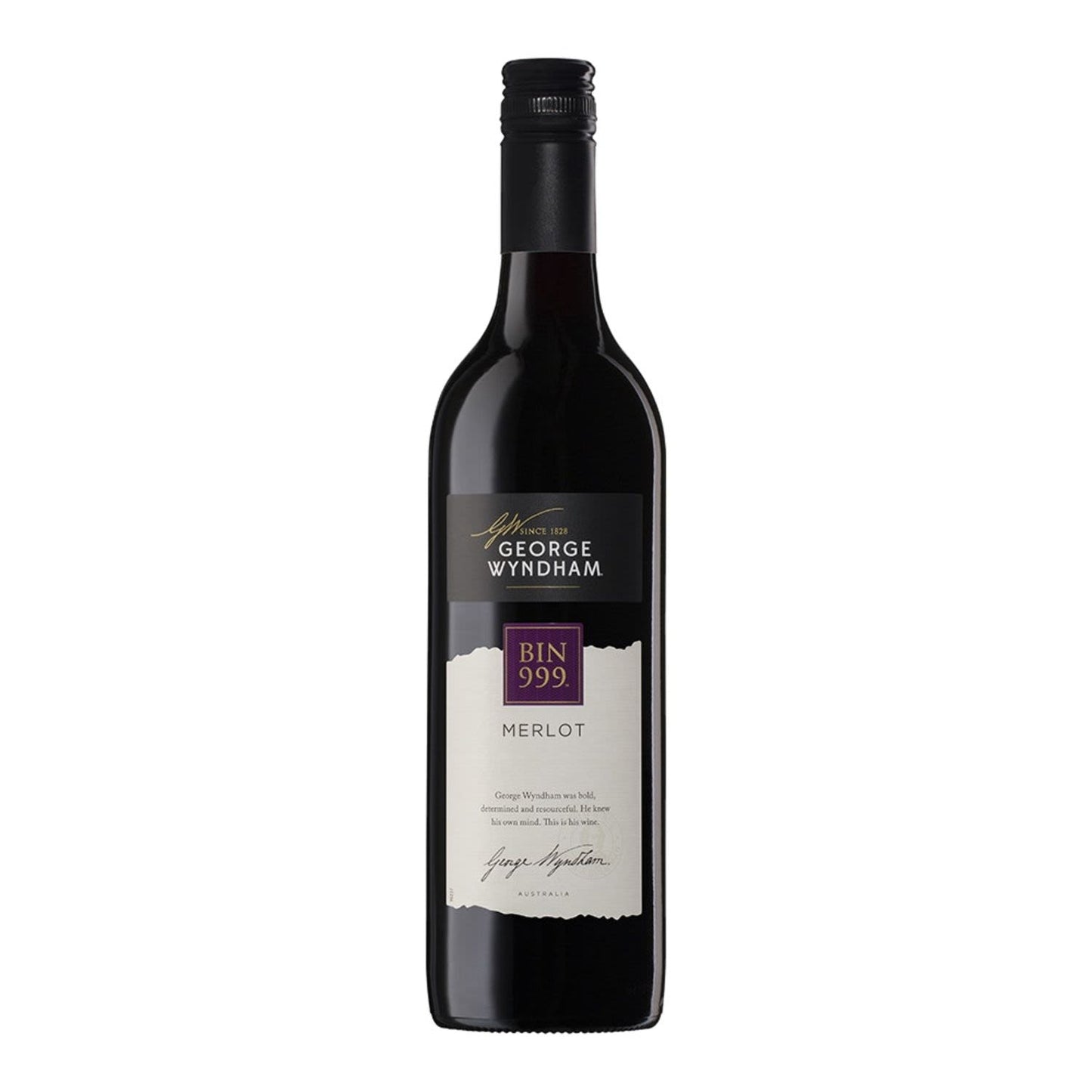 Wine bottle with George Wyndham label on a white background